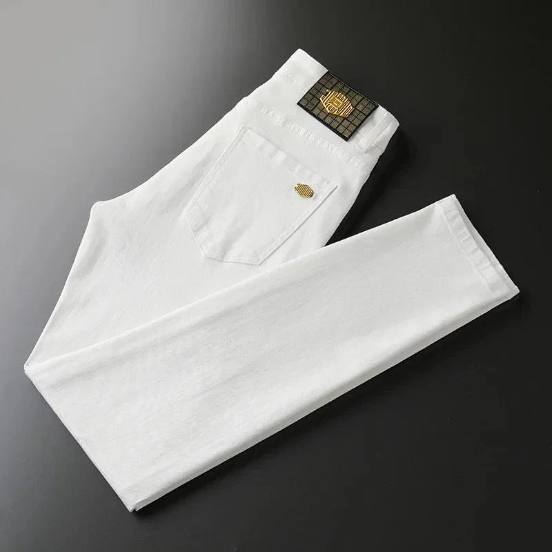 New Men'S Jeans Fashion Casual Slim Fit Version Elastic Blue High Quality Design Business Party Straight Tall Denim Pants exovai.com