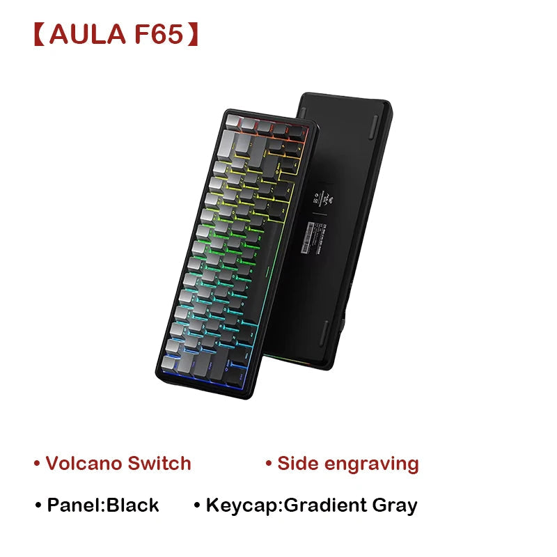AULA F65 Mechanical Keyboard Three Mode Custom Wireless/Bluetooth/Wired Connection Full Key Hot-swapable Office Gaming Esports exovai.com