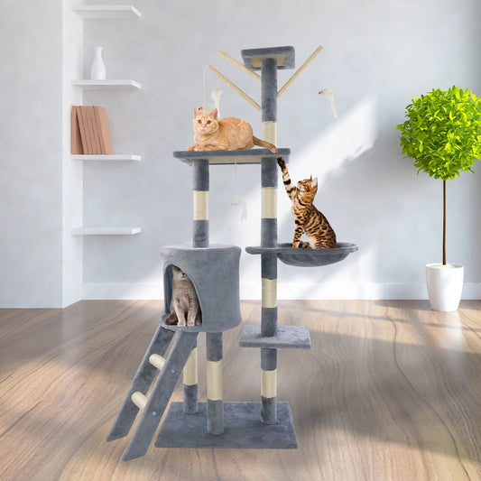 Cat Tree Scratching Post - Stable Kitten Activity Centre & Pet Toy Scratcher, Tall Cat Furniture Climbing Tower exovai.com
