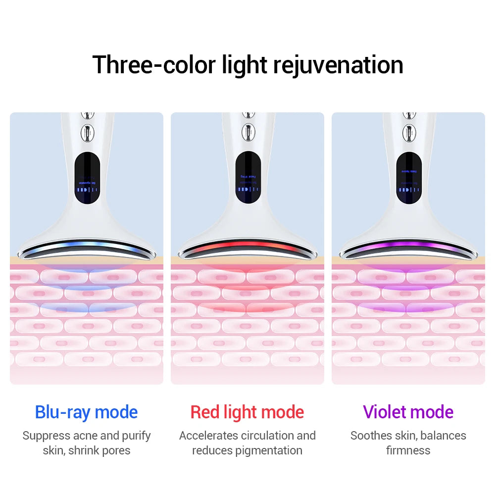 EMS Three Color Light Firming Rejuvenating Neck Beauty Device Skin Ion Importer Facial Lifting Neck Lines Wrinkles Device exovai.com
