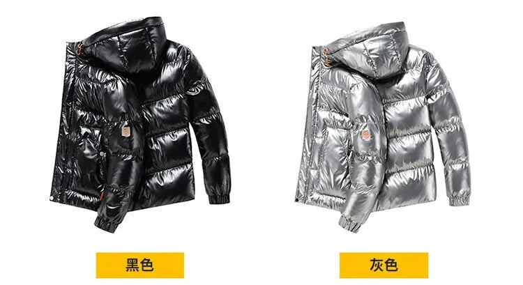 Men Parkas Thicken Warm Coat Men's Solid Color Parkas Coat Men's Fashion New Streetwear Winter Jacket Mens Glossy Black Jackets exovai.com