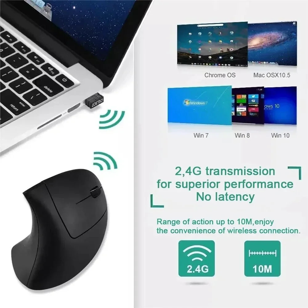 Vertical Mouse Ergonomic 2.4GHz Wireless Optical Mice 3 Adjustable DPI 800/1200/1600 6 Buttons for Laptop PC Computer Desktop exovai.com