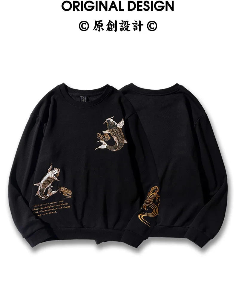 Harajuku Japanese Carp Print Hoodie Sweatshirt Fashion Casual Oversized Hooded Hoodie Hip Hop Women Men Clothing 4XL exovai.com