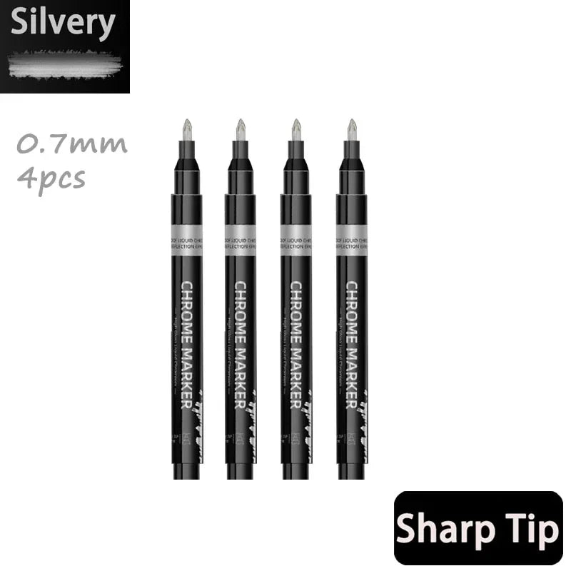 4PCS Chrome Permanent Paint Marker Pens, Mirror Reflective Chrome Sharp Tip And Round Tip, Golden Silvery Coppery Mirror Markers exovai.com
