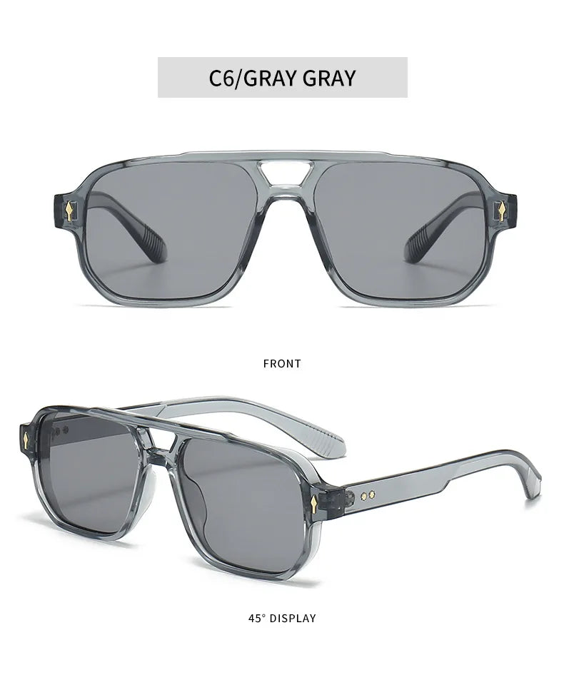New Retro Double Bridge Square Sunglasses For Women Men Fashion Luxury Design Rivets Sun Glasses Trending Shades UV400 Eyeglasse exovai.com