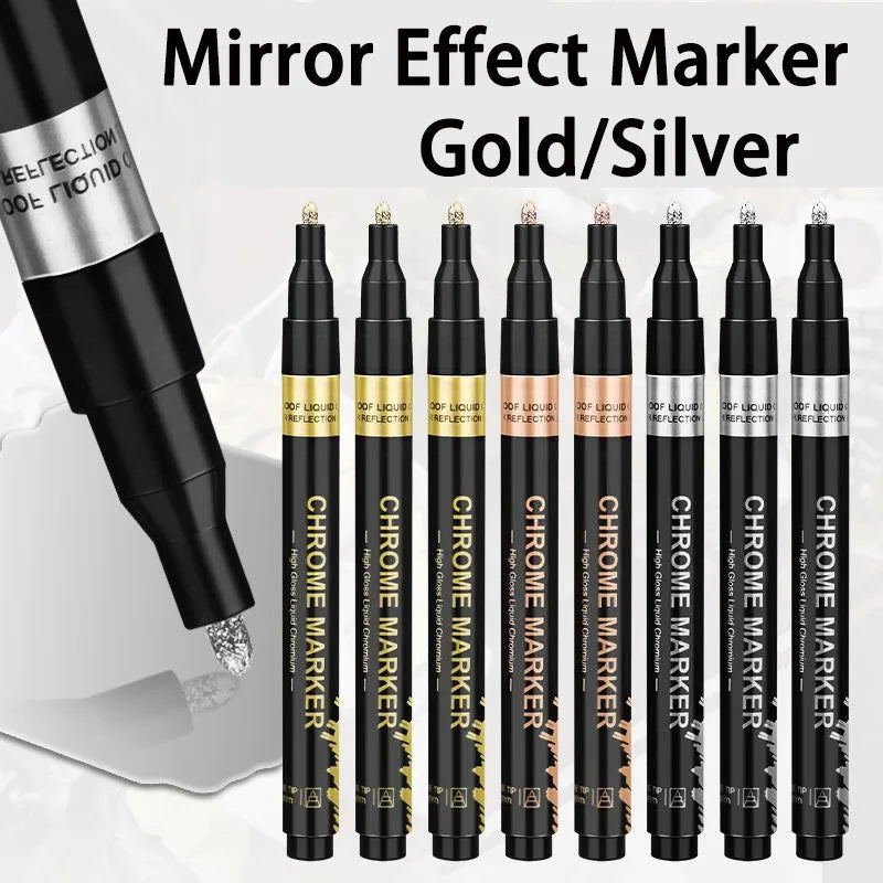 4PCS Chrome Permanent Paint Marker Pens, Mirror Reflective Chrome Sharp Tip And Round Tip, Golden Silvery Coppery Mirror Markers exovai.com
