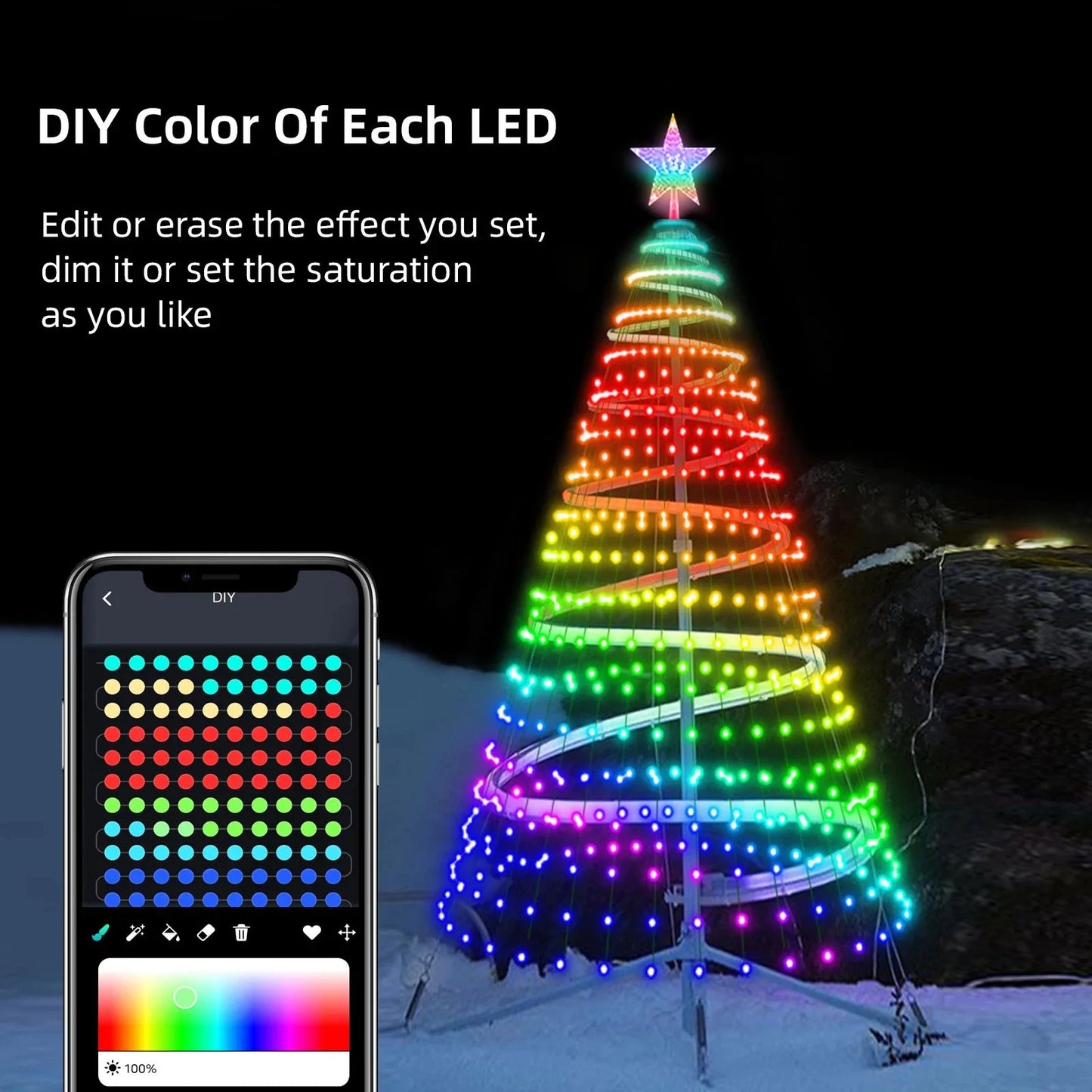1.8/2.1m Smart APP Christmas Tree Star Lights RGB LED Fairy String Light DIY Picture Xmas Decoration Lighting for Home Holiday exovai.com