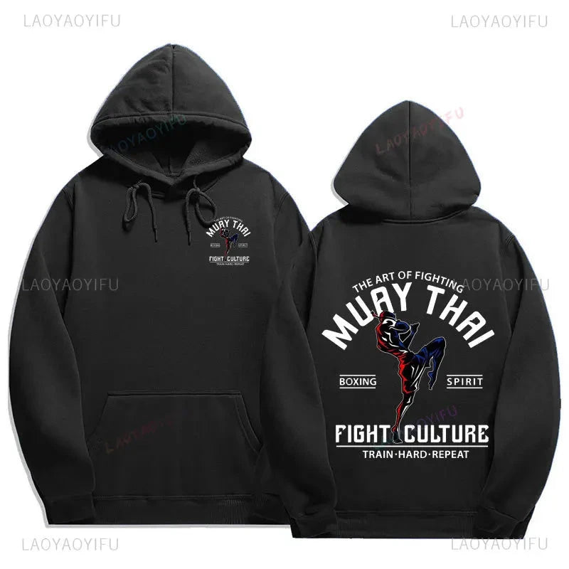 Muay Thai The Fist of King - Thailand Martial Art Pullover Hoodie Men Wai Kru Thailand Men Casual Pullovers 2024 New Style Tops exovai.com