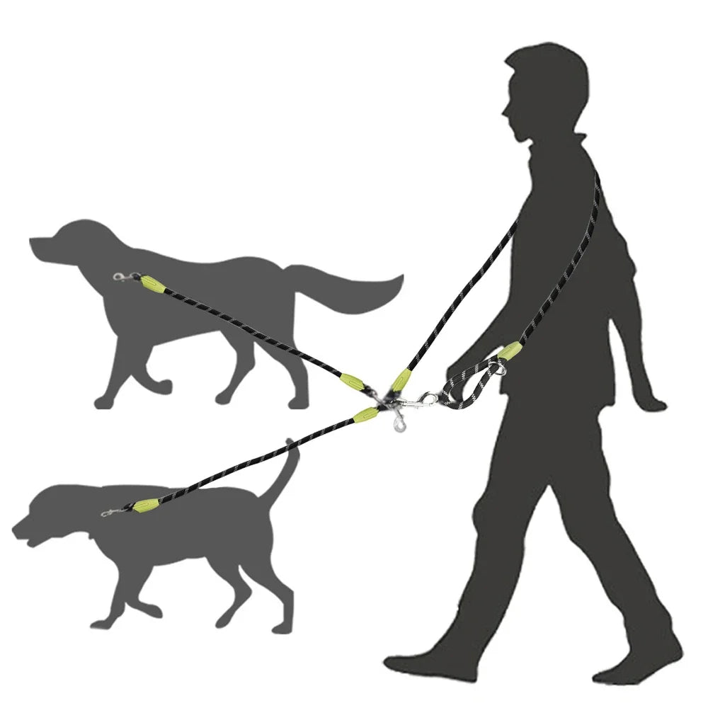 1 PC Hands Free Dog Leash for 2 Dogs Reflective Running Dual Dog Leash 360° Swivel Leash for Pet Outdoor Walking Jogging Hiking exovai.com