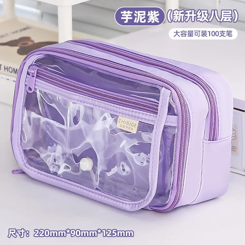 New Pencil Bag Kawaii Student Translucent Stationery Box DIY Large Capacity Stationery Storage Bag School Stationery Supplies exovai.com