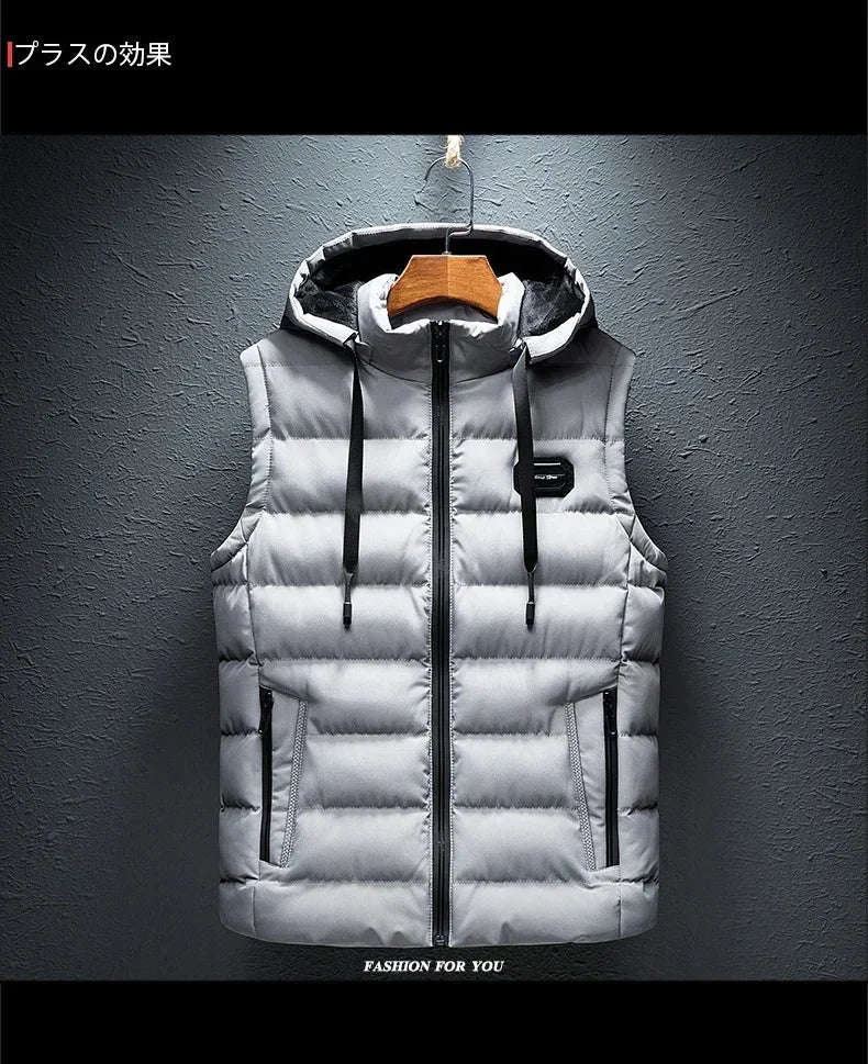Brand Mens Jacket Sleeveless Vest Hooded Fashion Casual Coats Male Cotton-Padded Men's Vest Men Zipper Waistcoats Plus size 6XL exovai.com