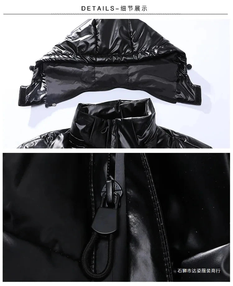 Winter Hot Sale Hooded Men Parkas Fashion Casual Glossy Cotton Jackets Outdoor Thicken Warm Male Clothing Quality Comfortable exovai.com