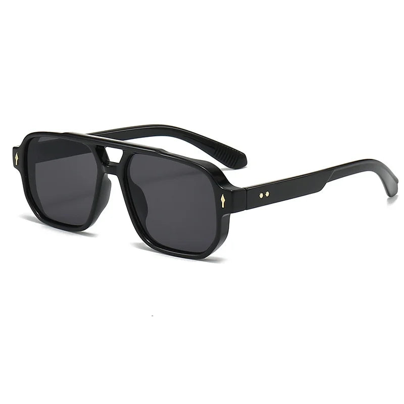 New Retro Double Bridge Square Sunglasses For Women Men Fashion Luxury Design Rivets Sun Glasses Trending Shades UV400 Eyeglasse exovai.com