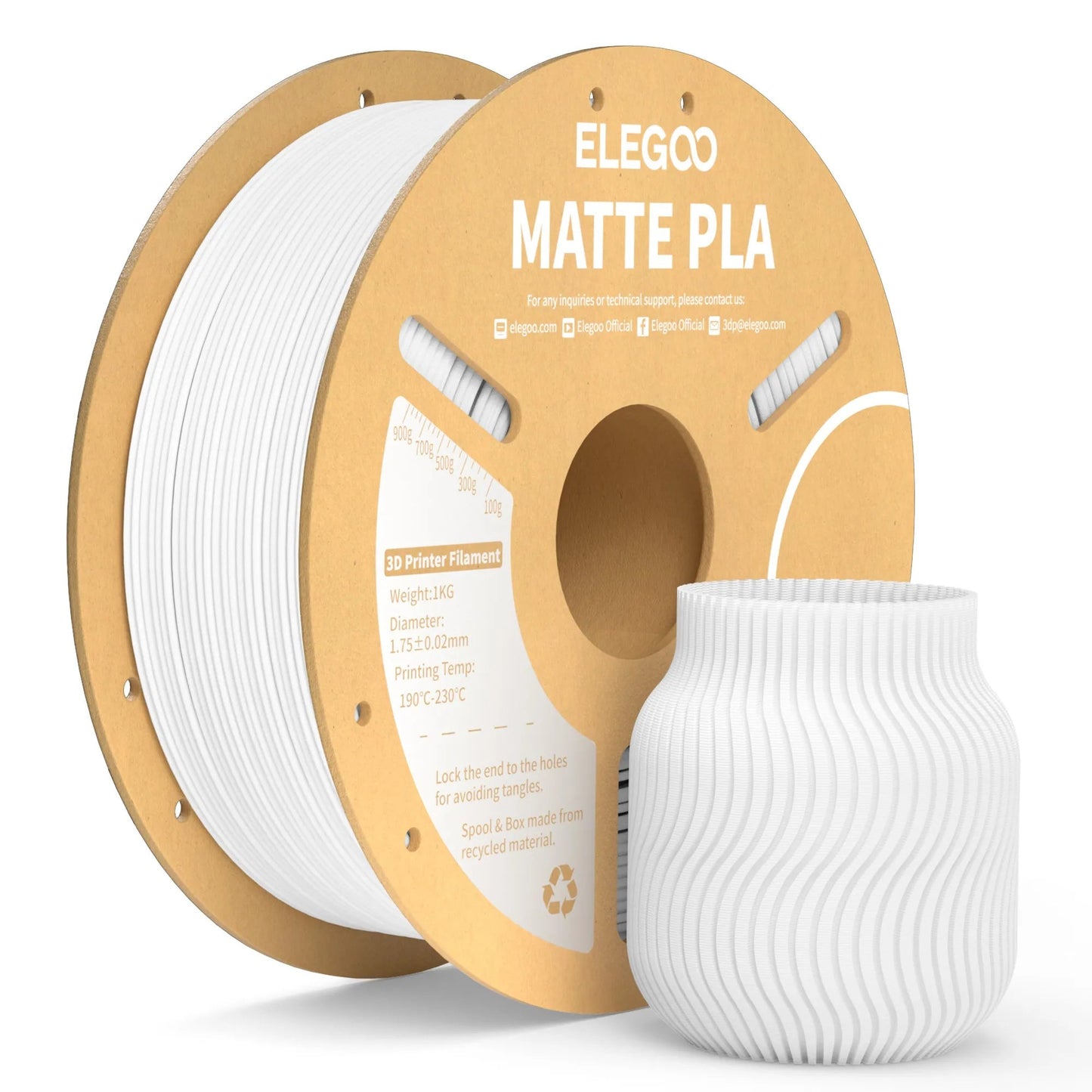 ELEGOO Matte PLA Filament 1KG,1.75mm FDM 3D Printer Filament Dimensional Accuracy +/- 0.02mm, 1kg Carboard Spool (2.2lbs) exovai.com