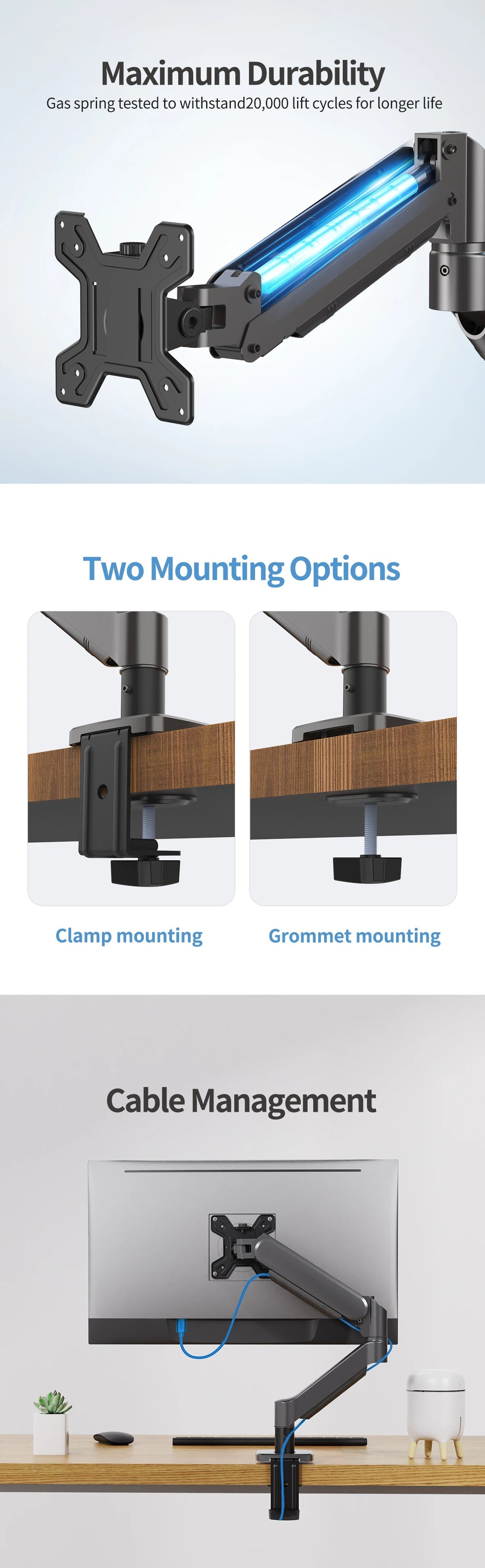 Hot Sale Computer Desk Monitor Mounting Bracket Height Adjustable 13 "-32" Screen Stock Aluminum Mono Gas Spring Monitor Arm exovai.com