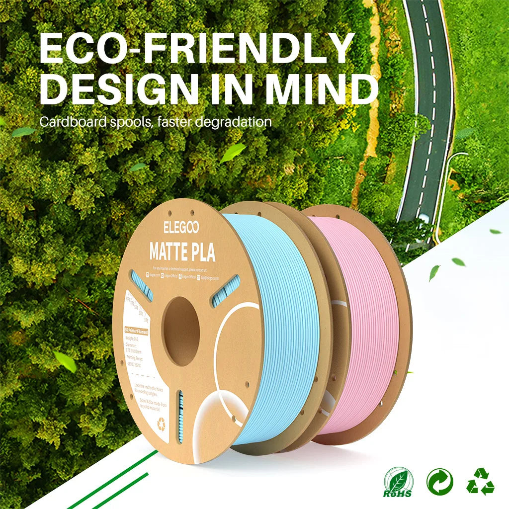 ELEGOO Matte PLA Filament 1KG,1.75mm FDM 3D Printer Filament Dimensional Accuracy +/- 0.02mm, 1kg Carboard Spool (2.2lbs) exovai.com