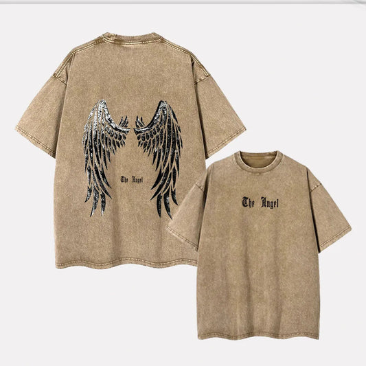Summer 2025 round-neck pure cotton printed T-shirt retro washed pure cotton short-sleeved loose casual neutral street top exovai.com