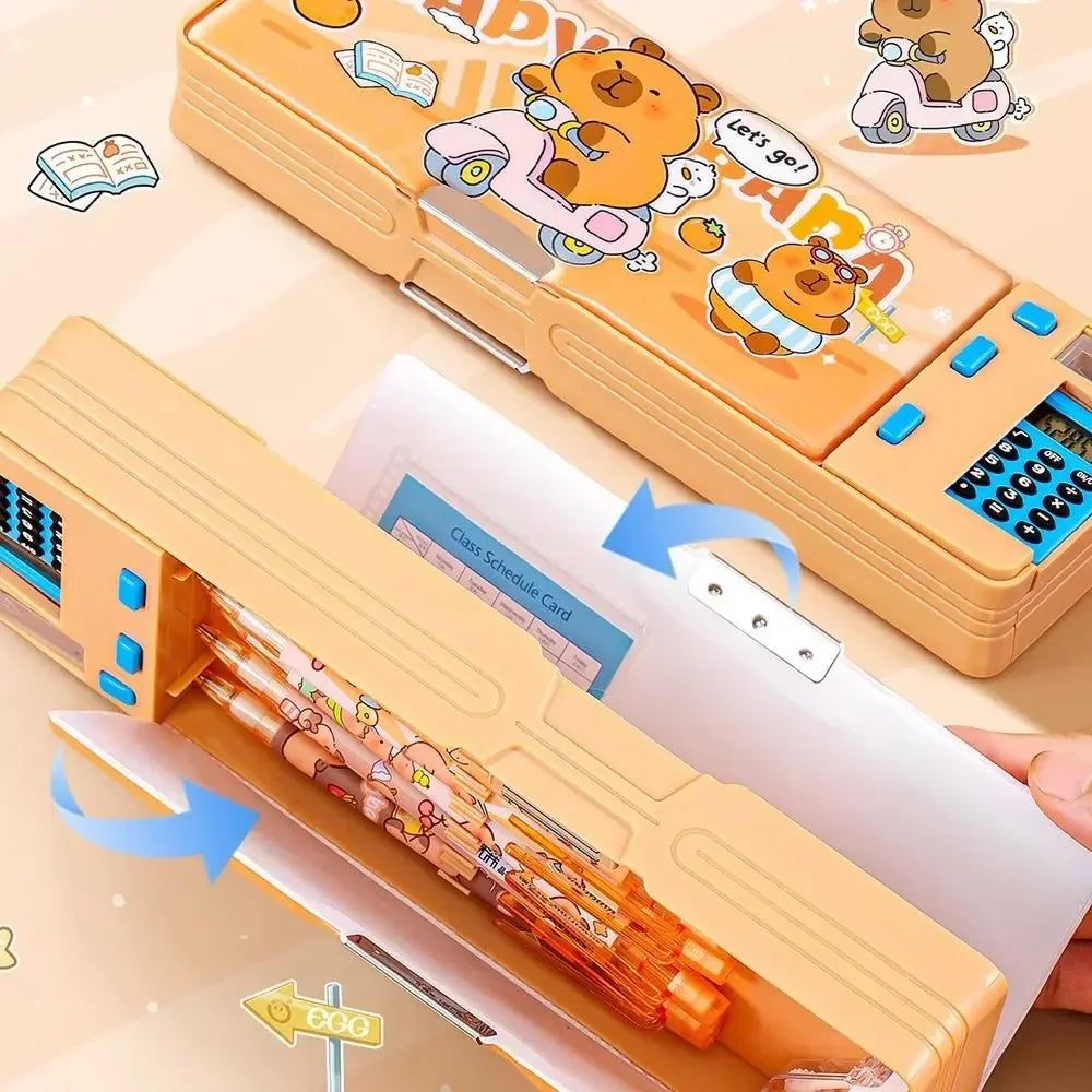 Plastic Pencil Case With Calculator/Pencil Sharpener Double Sided Use Pencil Box Large Capacity Multi-Functional exovai.com