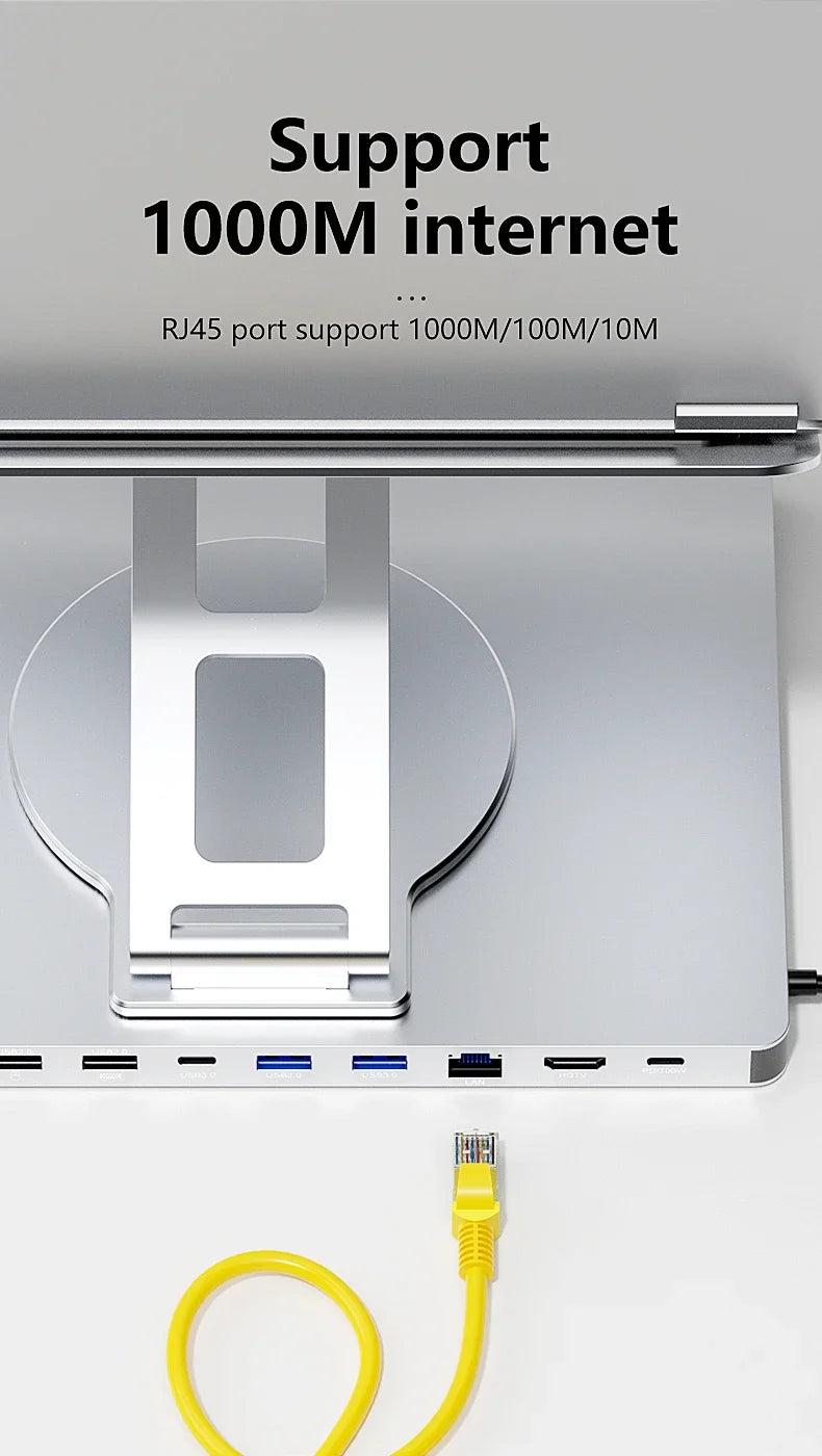 Laptop Stand for MacBook Pro Air Dell HP Surface 360° Rotatable Foldable with USB Hub Card Reader RJ45 Universal Bracket Holder exovai.com