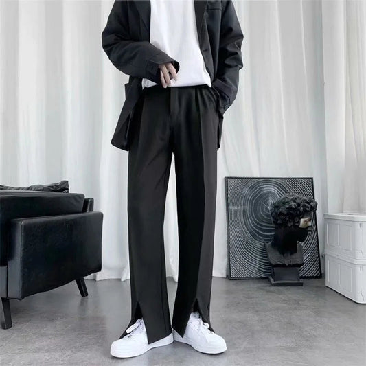 Spring/Summer Black Suit Pants Men Fashion Society Mens Dress Pants Korean Loose Straight Pants Mens Office Formal Trousers exovai.com