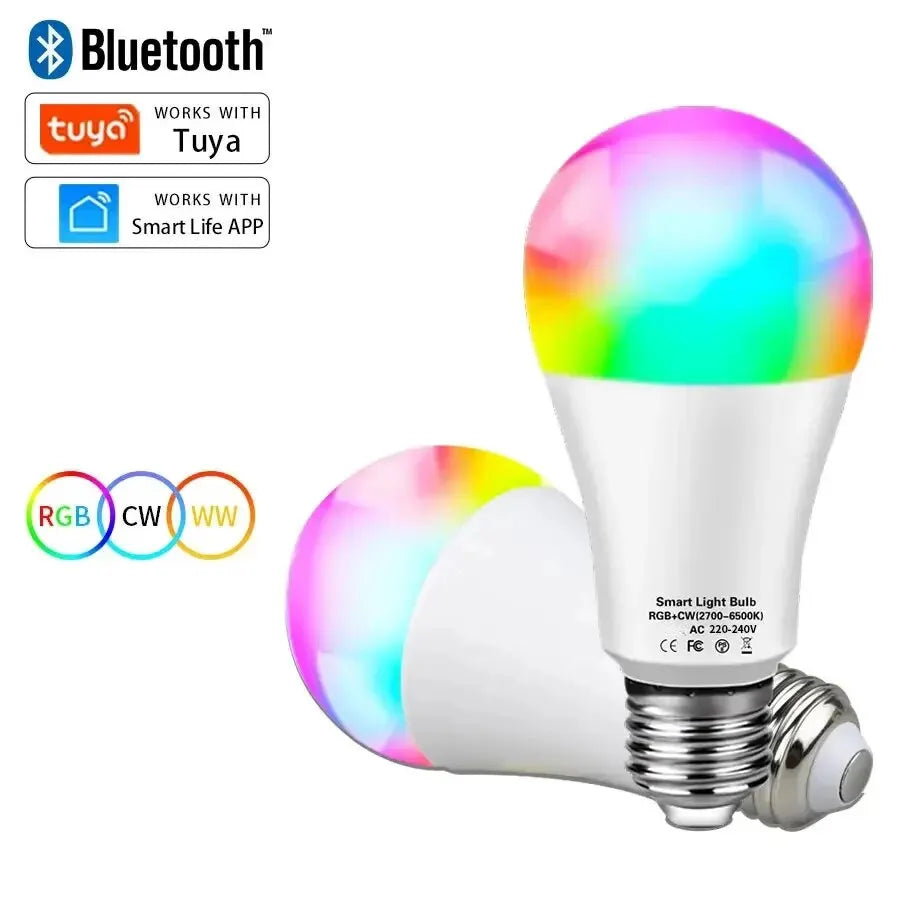 Tuya Smart LED Bulb E27 APP Control Dimmable Light Bluetooth RGB Lamp 220V Bedroom Decoration Party Lighting Smart Life exovai.com