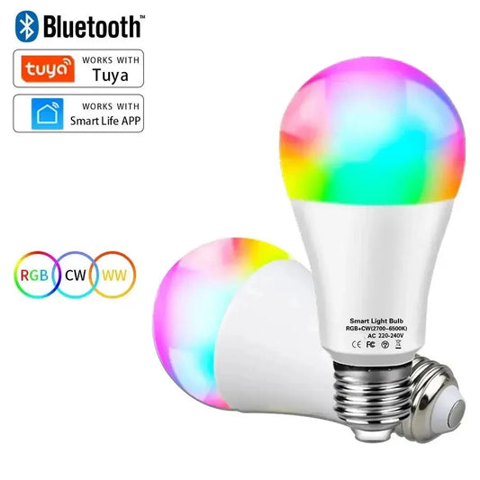 Tuya Smart LED Bulb E27 APP Control Dimmable Light Bluetooth RGB Lamp 220V Bedroom Decoration Party Lighting Smart Life exovai.com