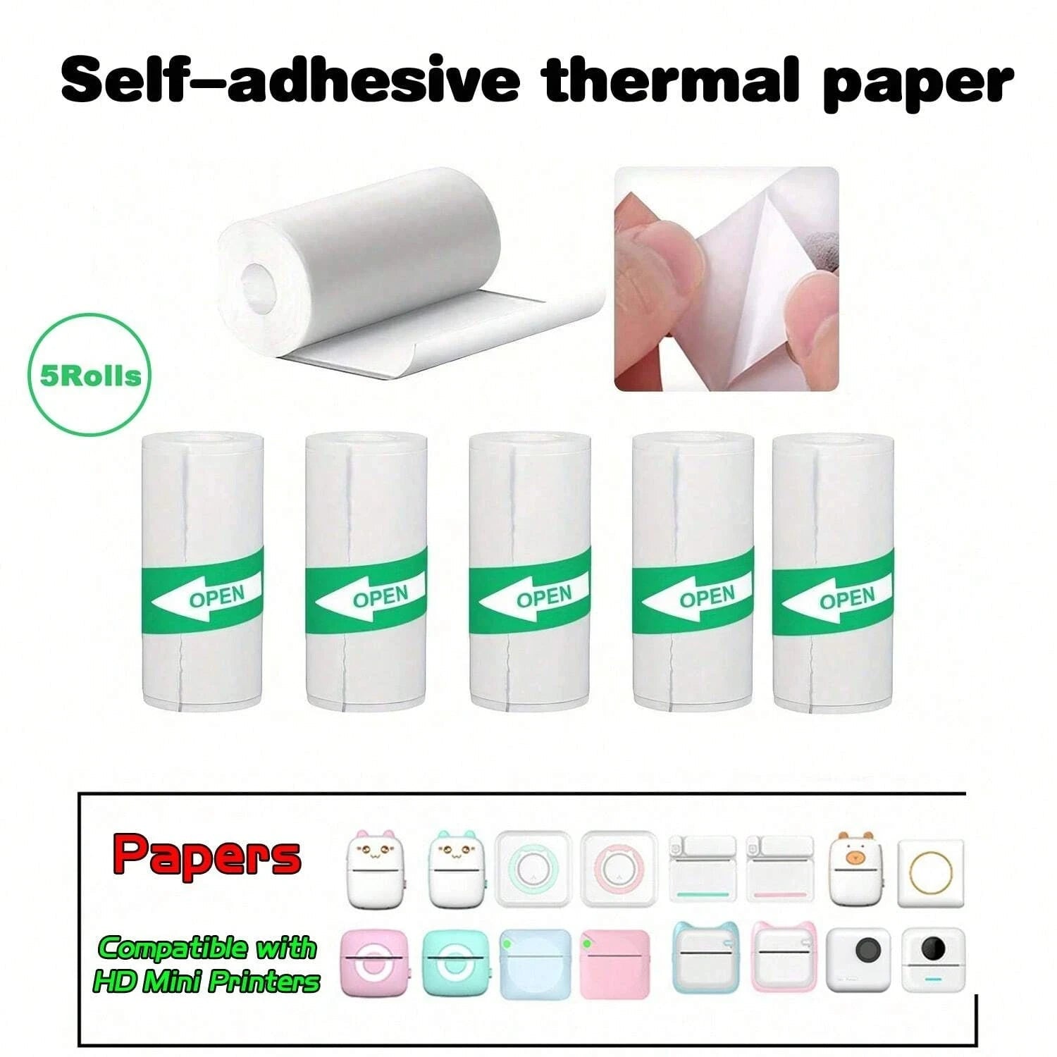 Mini Pocket Printer 5 Rolls Of Self-Adhesive Paper Portable Thermal Printer For Printer Suitable For Home Office Study And Work exovai.com