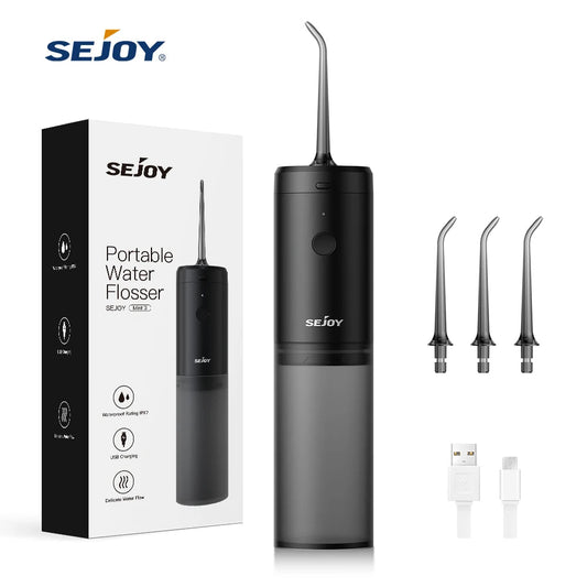 Sejoy Portable Oral Irrigator Dental Water Flosser USB Rechargeable Water Jet Floss Tooth Pick 4 Jet Tip 140ml 3 Modes IPX7 Gift exovai.com