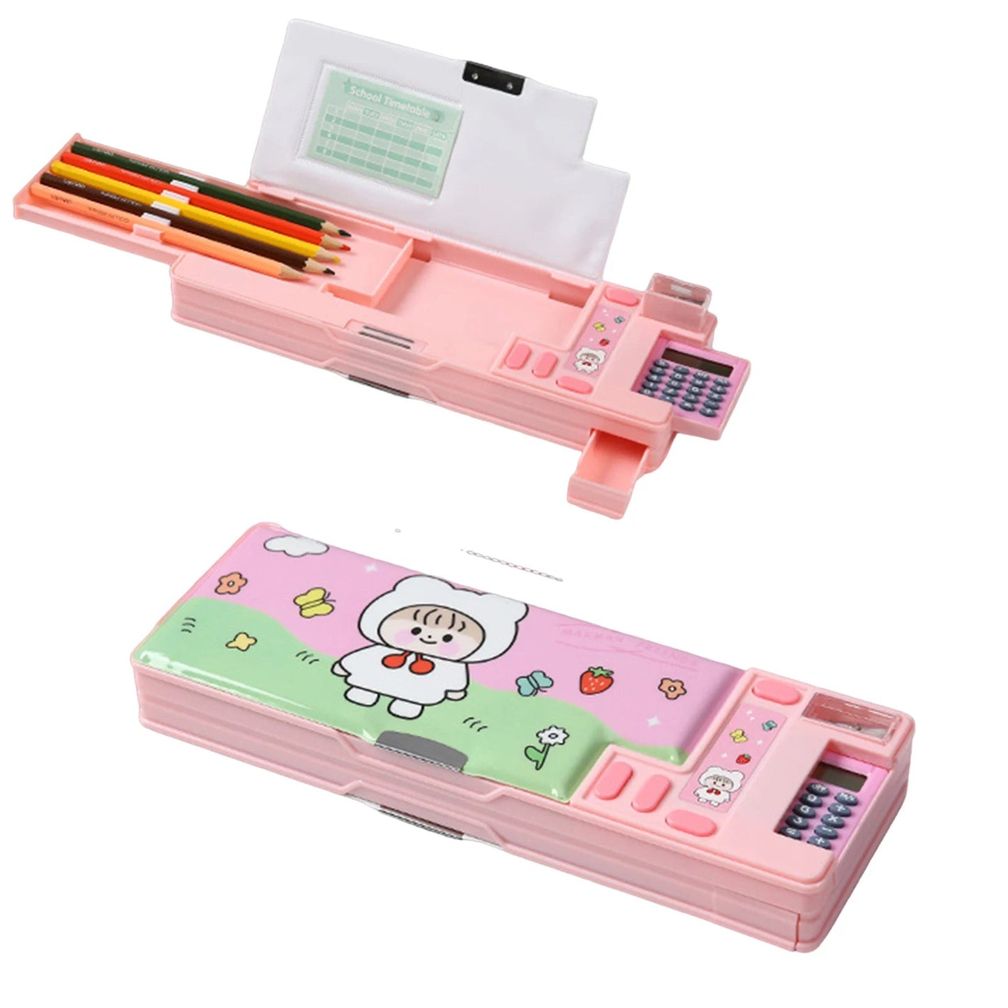 Pencil Cases Stationery Supplies School Cute Cartoon Universe Large Capacity Mulfunction with Calculator and Pencil Sharpener exovai.com
