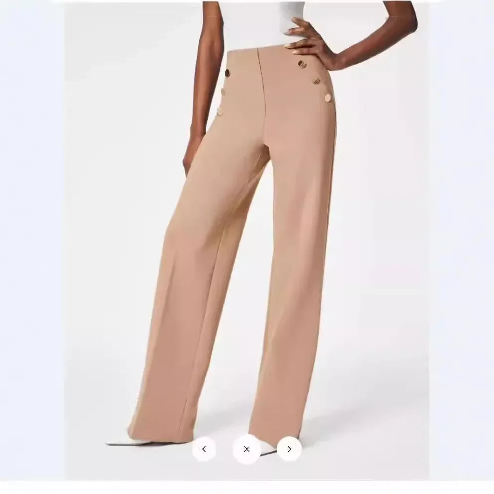 Spring Women Pants Black Button Empire Waist Loose Long Pants Female New Trendy Elegant Casual Trendy Ladies Clothes exovai.com