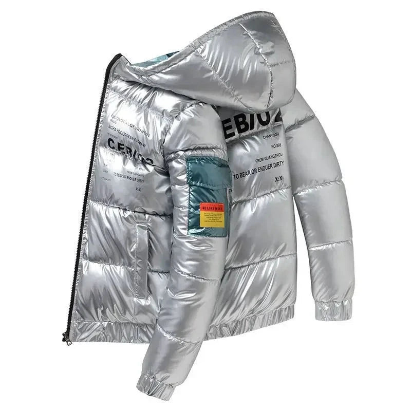 New Bright Leather Men Thicken Warm Winter Jacket Casual Parka Outwear Autumn Waterproof Stand Collar Hooded Coat Clothing exovai.com