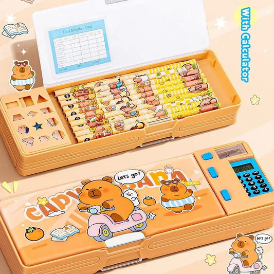 Plastic Pencil Case With Calculator/Pencil Sharpener Double Sided Use Pencil Box Large Capacity Multi-Functional exovai.com