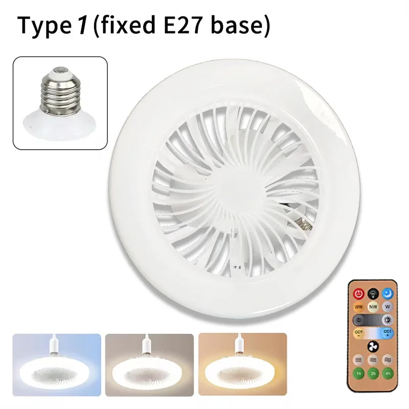 2 In 1 Energy Saving Remote Control Ceiling Fan Lamp Infinitely Dimmable E27 Base Bottom Noise Mute LED Decorative Light 85-265V exovai.com