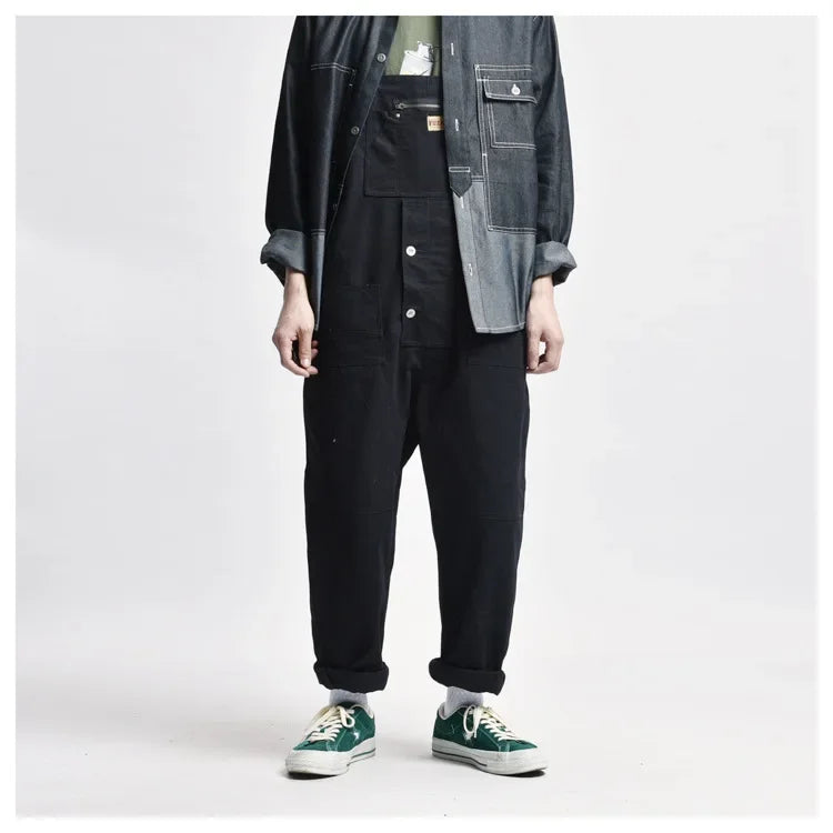 Japanese Style Loose Fit Jumpsuit Cargo Pants Bell Bottoms Dad Pants Ins Popular Same Style Tank For Men Women exovai.com