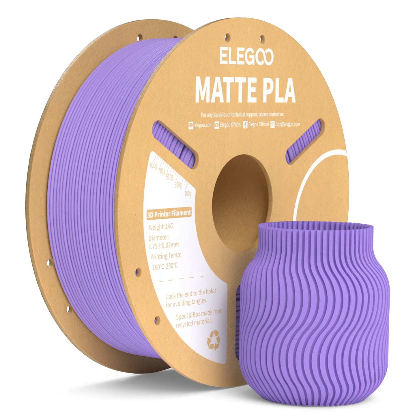ELEGOO Matte PLA Filament 1KG,1.75mm FDM 3D Printer Filament Dimensional Accuracy +/- 0.02mm, 1kg Carboard Spool (2.2lbs) exovai.com