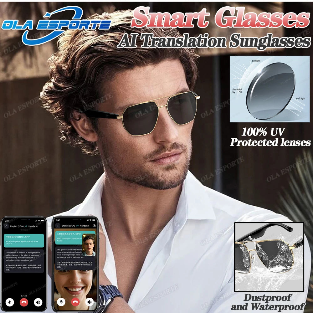 AI Smart Glasses with ChatGPT4.0 Instant Translation 164 Languages Bluetooth Calls IP67 Waterproof HD Camera for Travel Business exovai.com