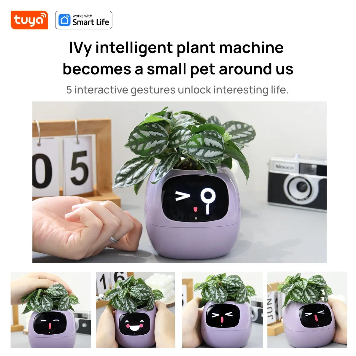 Tuya Ivy Smart Planter,Endless Fun Over 49 Rich Expressions,7 smart sensors,AI Chips Make Raising Plants Easy and Fun exovai.com