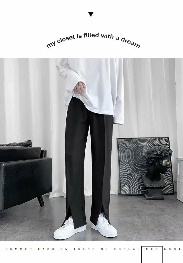 Spring/Summer Black Suit Pants Men Fashion Society Mens Dress Pants Korean Loose Straight Pants Mens Office Formal Trousers exovai.com