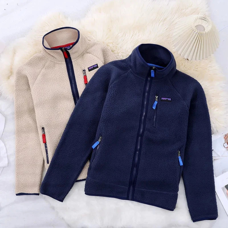 Outdoor Fleece Jackets for Men and Women Wool for Warmth Standing Collar Thickened Fleece Sports Autumn and Winter Parkas Coat exovai.com