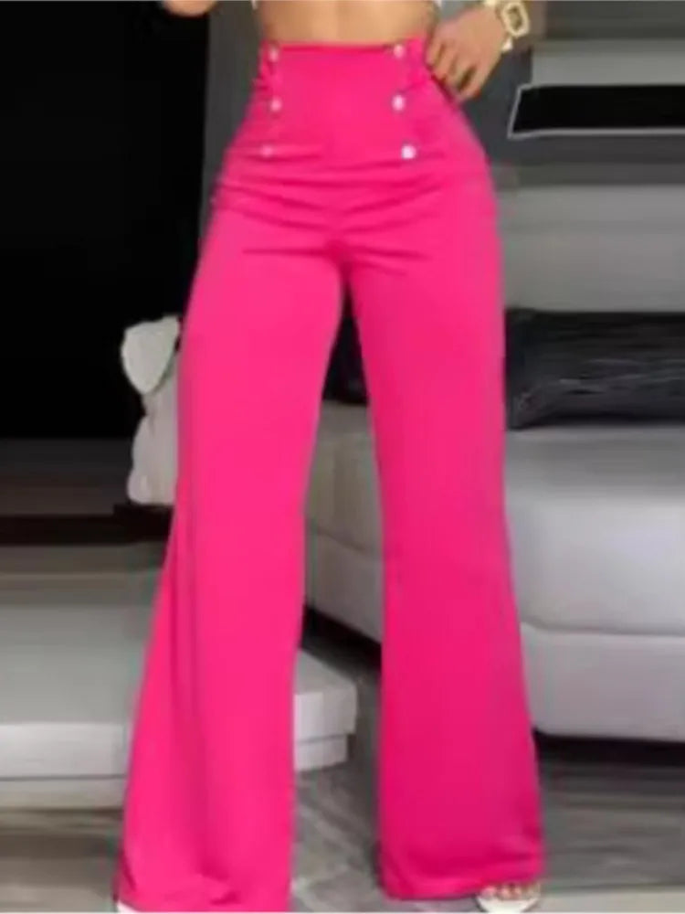 Elegant Casual  High Waist Wide Leg Pants Fashion Loose Button Long Pant Office Solid Spring Autumn Womens Clothing New Pant exovai.com