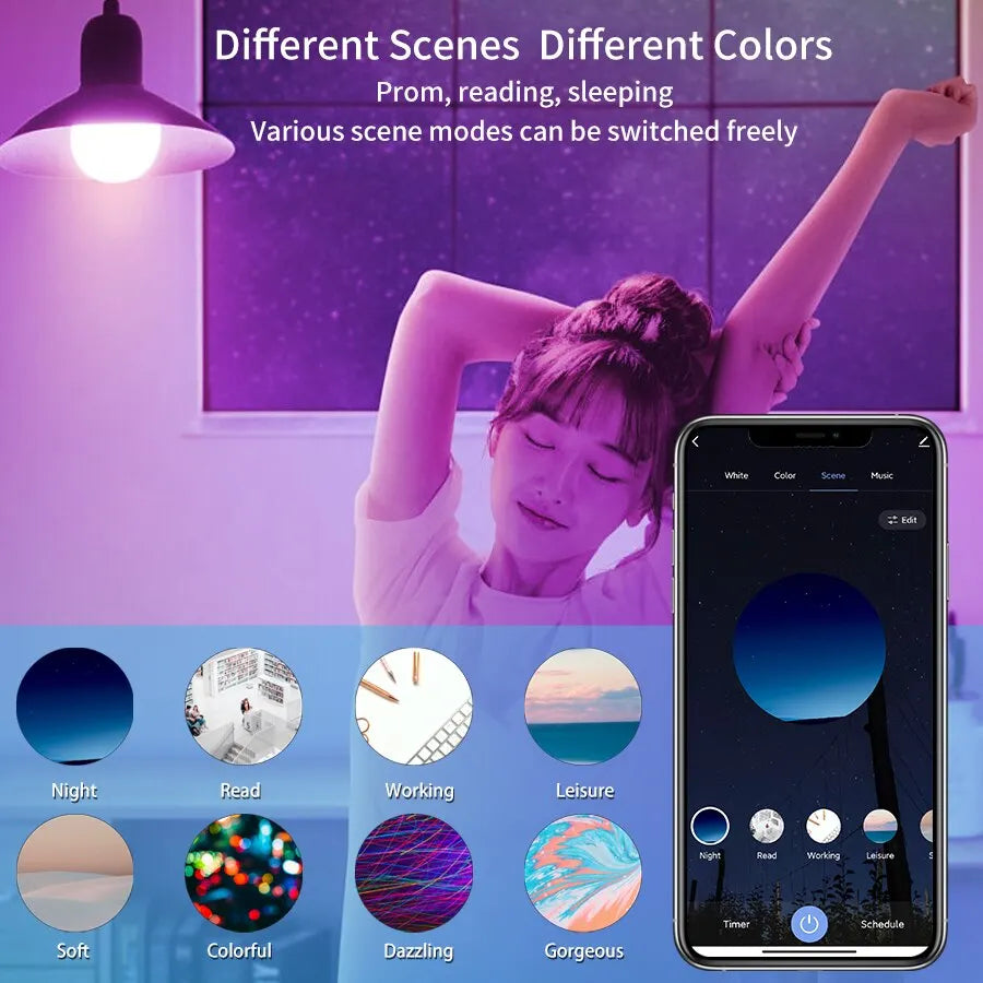 Tuya Smart LED Bulb E27 APP Control Dimmable Light Bluetooth RGB Lamp 220V Bedroom Decoration Party Lighting Smart Life exovai.com
