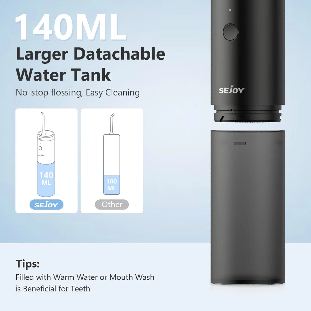 Sejoy Portable Oral Irrigator Dental Water Flosser USB Rechargeable Water Jet Floss Tooth Pick 4 Jet Tip 140ml 3 Modes IPX7 Gift exovai.com