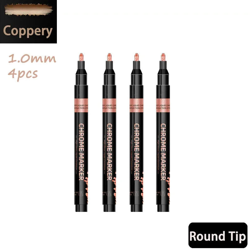 4PCS Chrome Permanent Paint Marker Pens, Mirror Reflective Chrome Sharp Tip And Round Tip, Golden Silvery Coppery Mirror Markers exovai.com