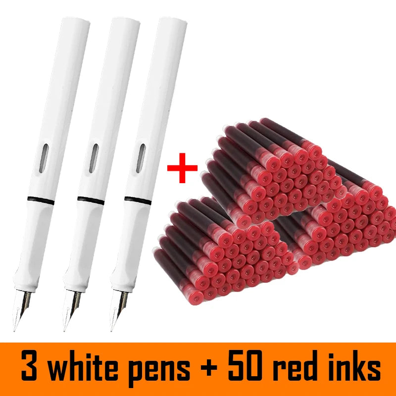 53Pcs Fountain Pen Set School Student Pens Replacable Ink Set Black/Blue/Red ink 0.38 mm Office Writing Supplies Stationery exovai.com
