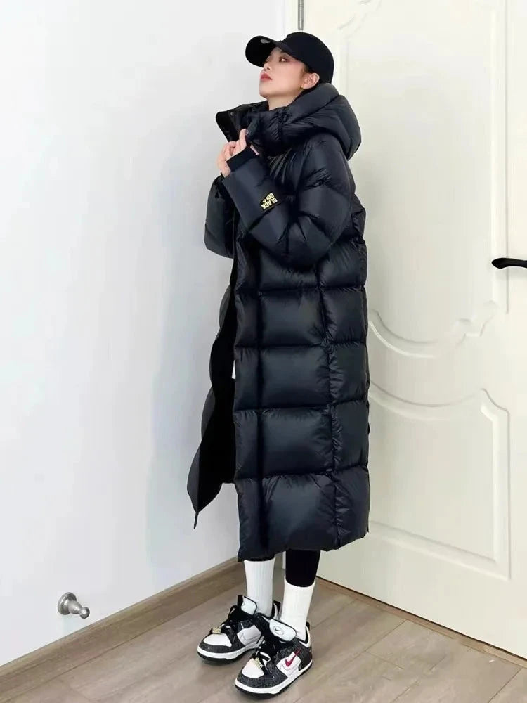 Winter Women Loose Cotton Padded Jacket Korean Ladies Long Over The Knee Puffer Coat Female Hooded Black Warm Cotton Padded exovai.com