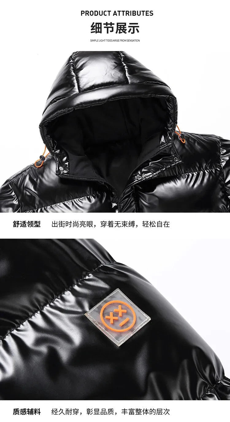 Men Parkas Thicken Warm Coat Men's Solid Color Parkas Coat Men's Fashion New Streetwear Winter Jacket Mens Glossy Black Jackets exovai.com