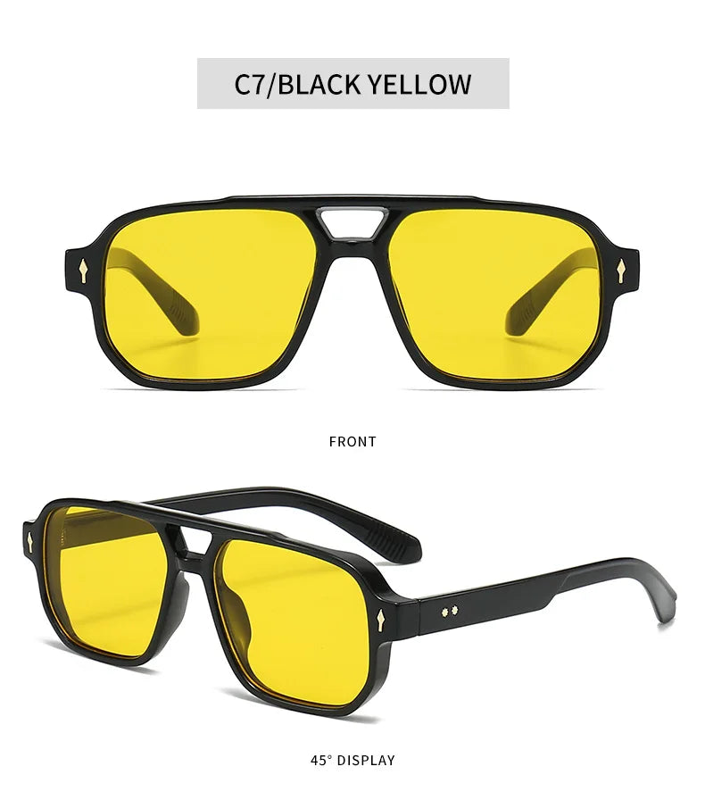 New Retro Double Bridge Square Sunglasses For Women Men Fashion Luxury Design Rivets Sun Glasses Trending Shades UV400 Eyeglasse exovai.com
