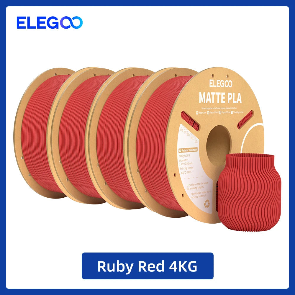 ELEGOO Matte PLA Filament 1KG,1.75mm FDM 3D Printer Filament Dimensional Accuracy +/- 0.02mm, 1kg Carboard Spool (2.2lbs) exovai.com