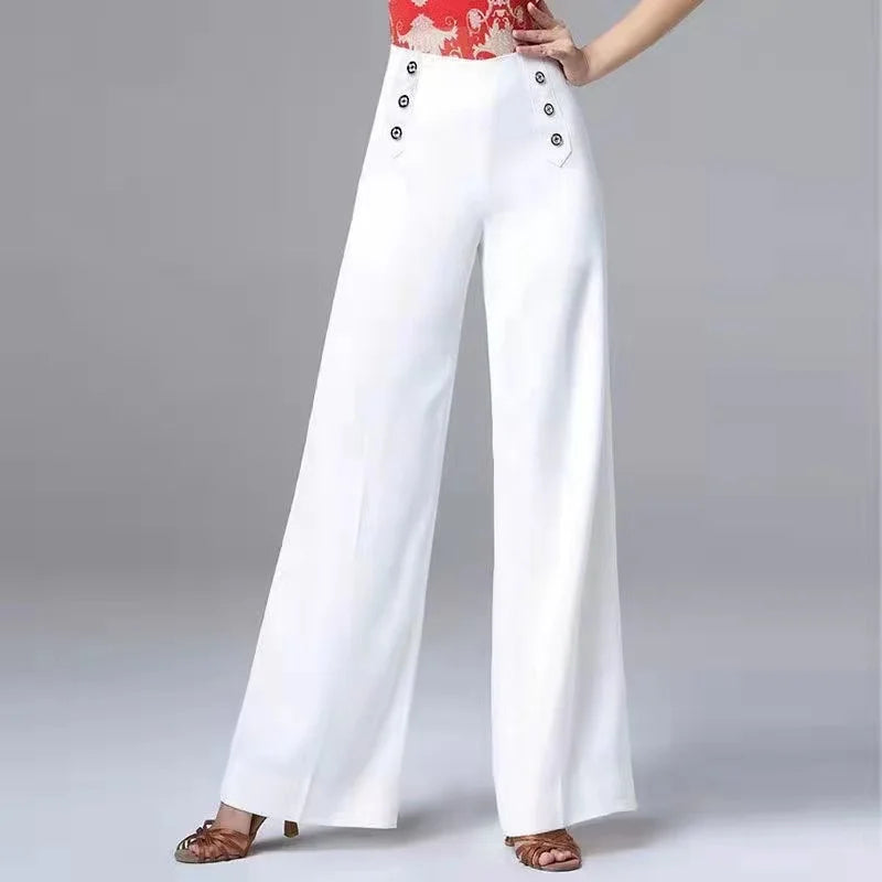 High Waist Wide Leg Pants Women's Spring Autumn Long Drapey Latin Dance Pants Modern Dance Trousers for Women Commute Sle exovai.com