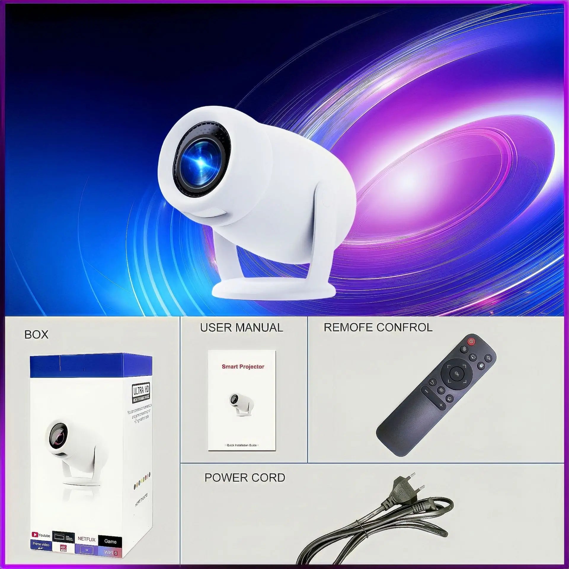 Xiaomi HD Mini Projector 4K Wifi6 Android 12 300 ANSI Dual Home BT5.0 1280*720P Portable Cinema Video Movie Player Home Theater exovai.com